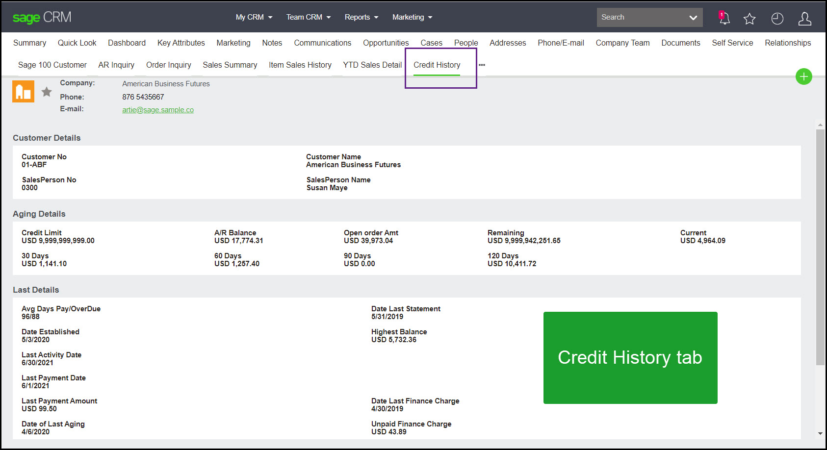 Sage 500 credit history