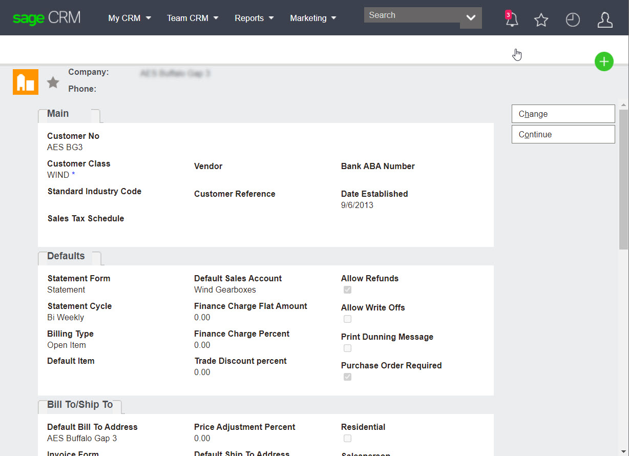 Sage 500 customer tab