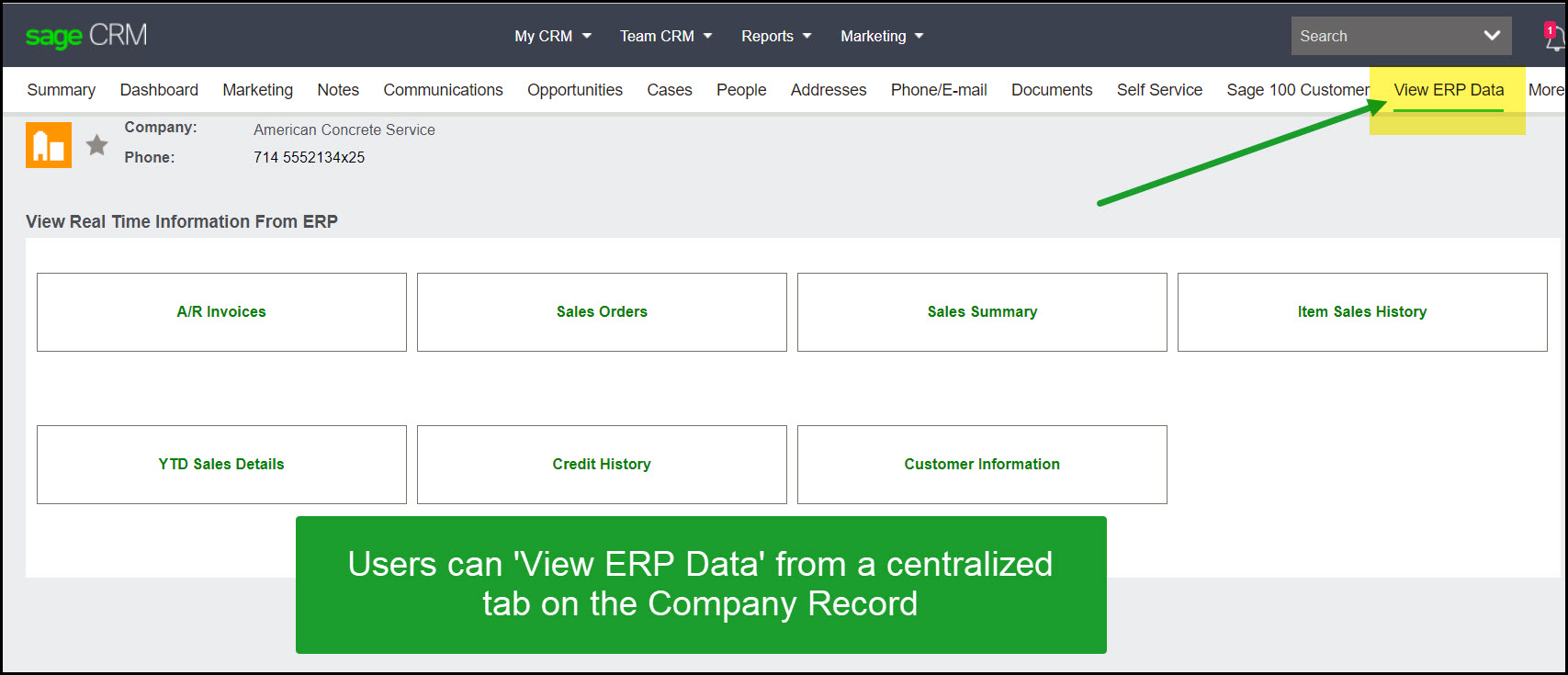 View ERP data screen