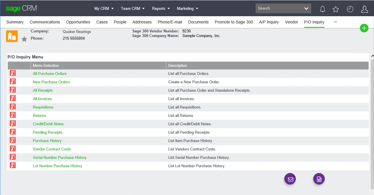 Sage 300 purchase order inquiry