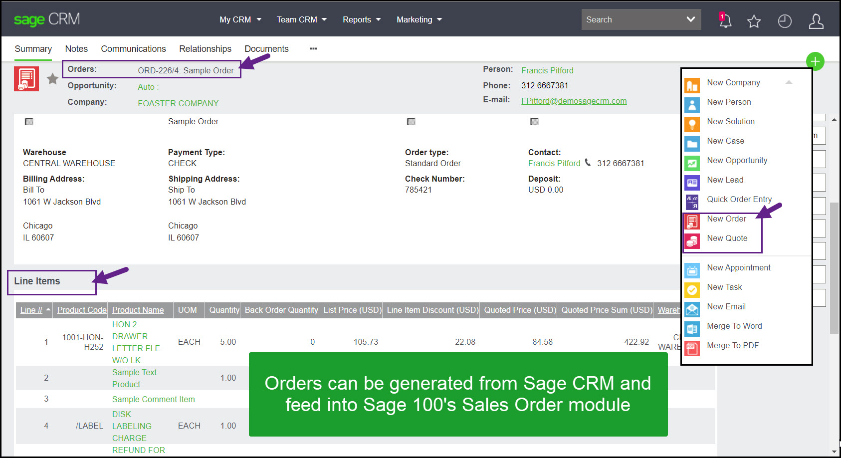 Sage 500 create order
